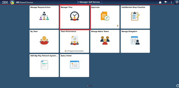 Timesheet entry with manager time tile highlighted