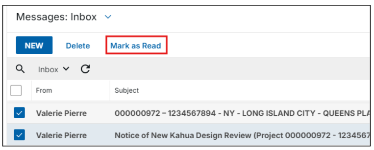 Messages with mark as read option highlighted