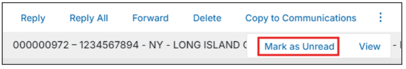 Messages with mark as unread option highlighted