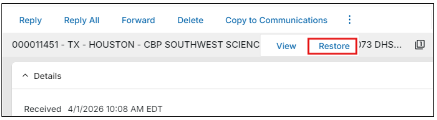 Messages with restore option highlighted