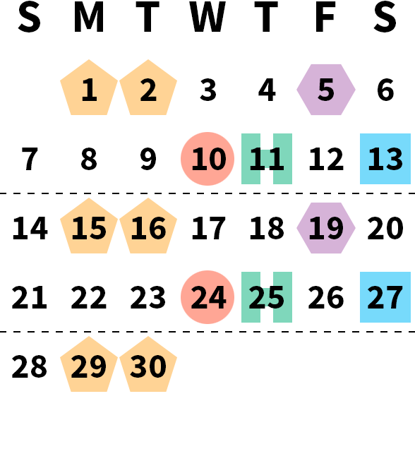 November 2027 calendar month grid with columns for Sunday to Saturday, Monday, Nov 1 on first row, and Tuesday, Nov 30 on fifth row