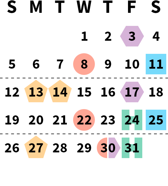 December 2027 calendar month grid with columns for Sunday to Saturday, Wednesday, Dec 1 on first row, and Friday, Dec 31 on fifth row