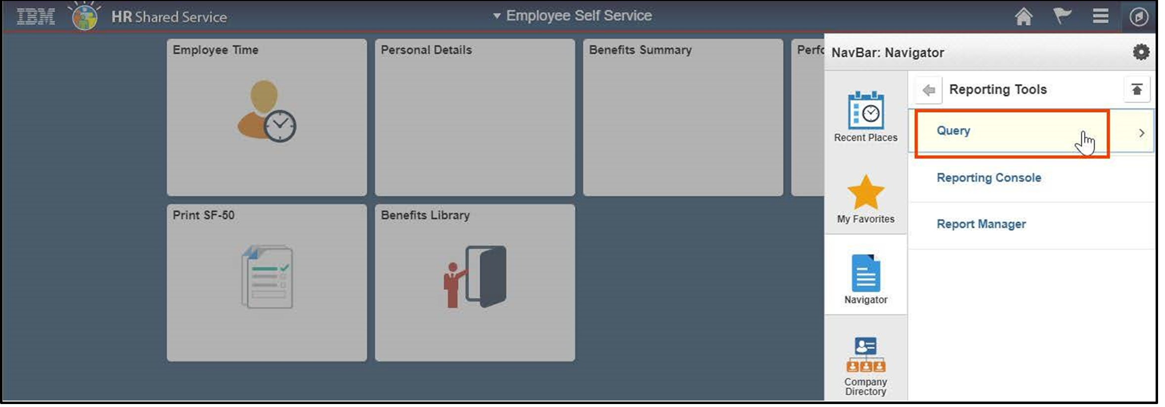 Timesheet entry with navigation bar expanded and query highlighted