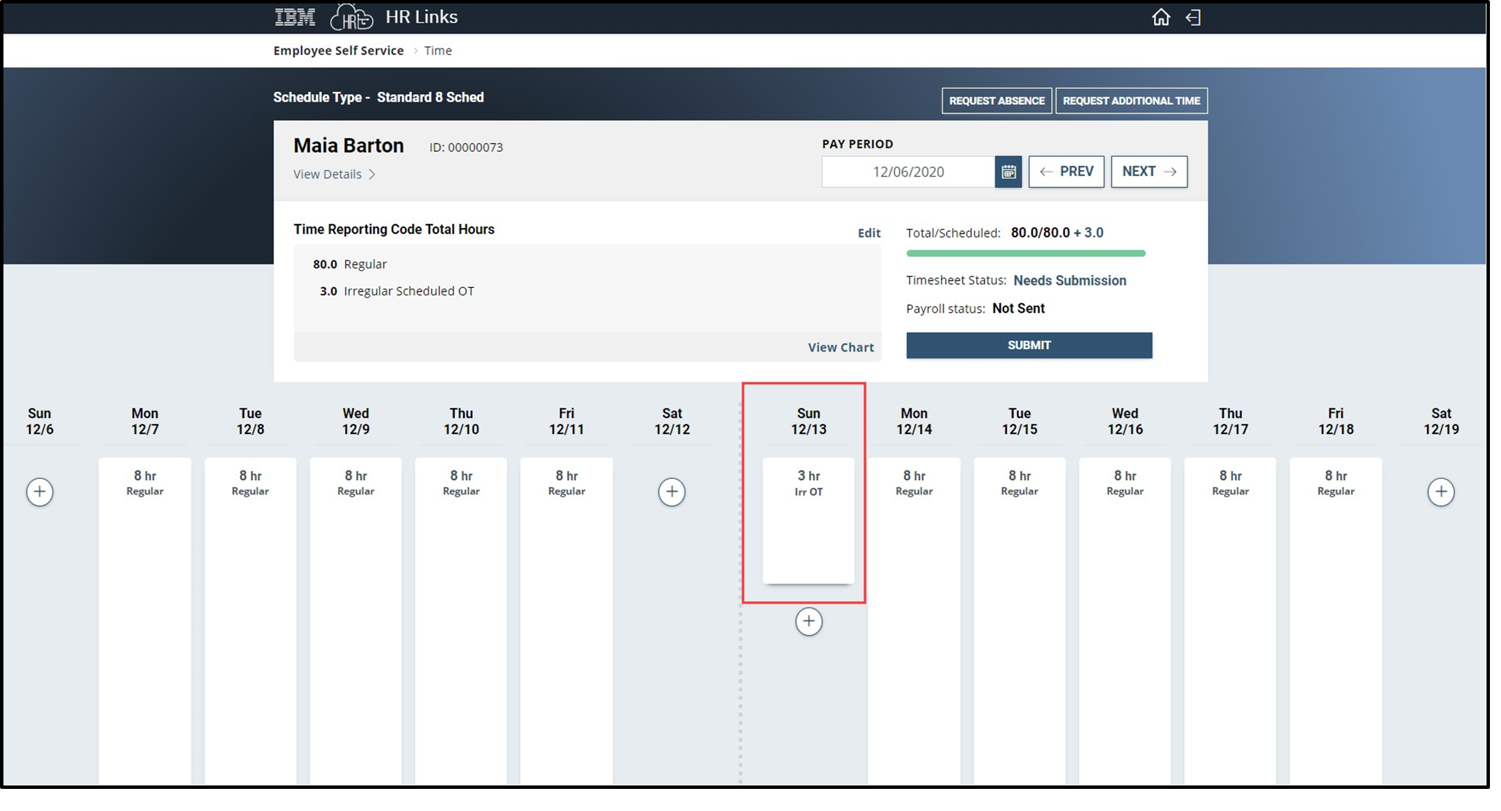 Timesheet entry showing overtime hours displayed and how to submit