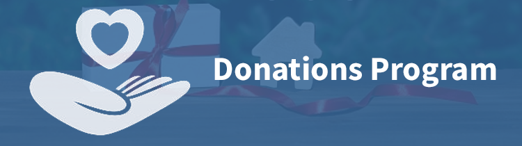 Banner with a hand, heart and gift imagery and the text Donations Program