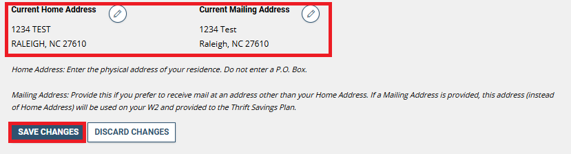 Updating Home and Mailing Address save changes