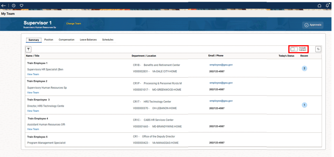 Screenshot showing Include Indirect toggle in the right hand corner highlighted in red.