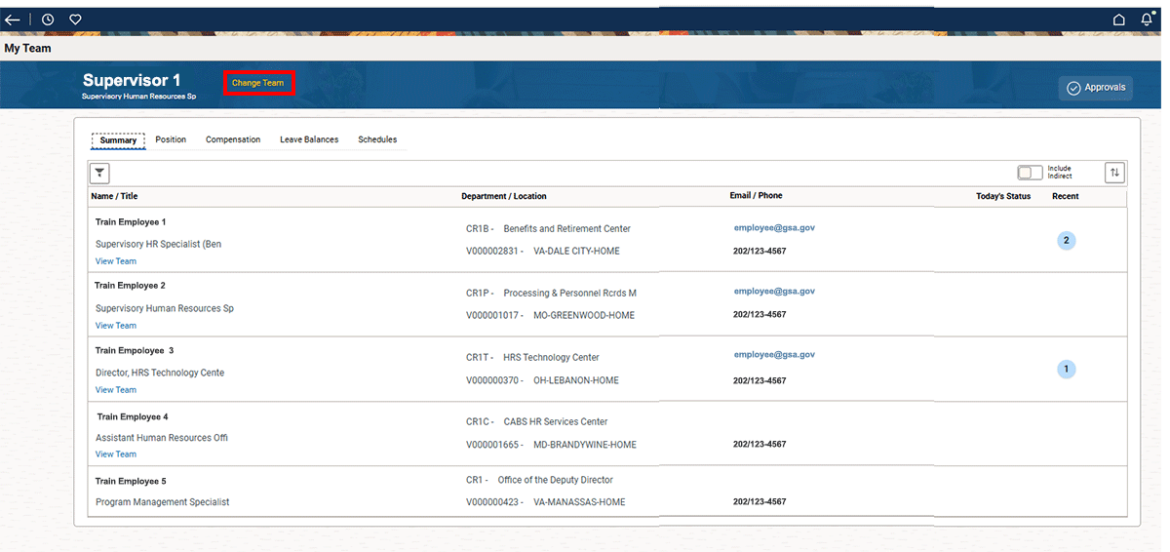 Screenshot showing the Change Team link highlighted in red.