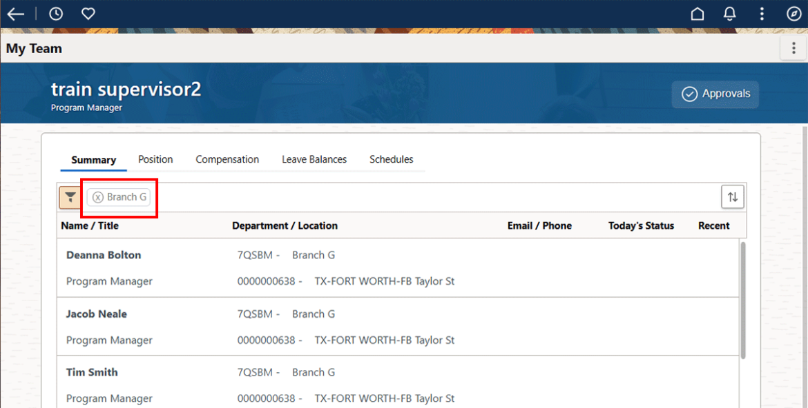 Screenshot showing the current filter highlighted in red.