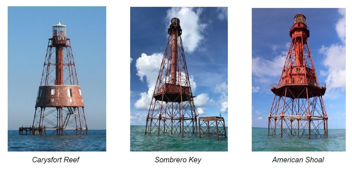 GSA Auctions Floriday Keys Lighthouses.  Pictured from left to right: Carysfort Reef