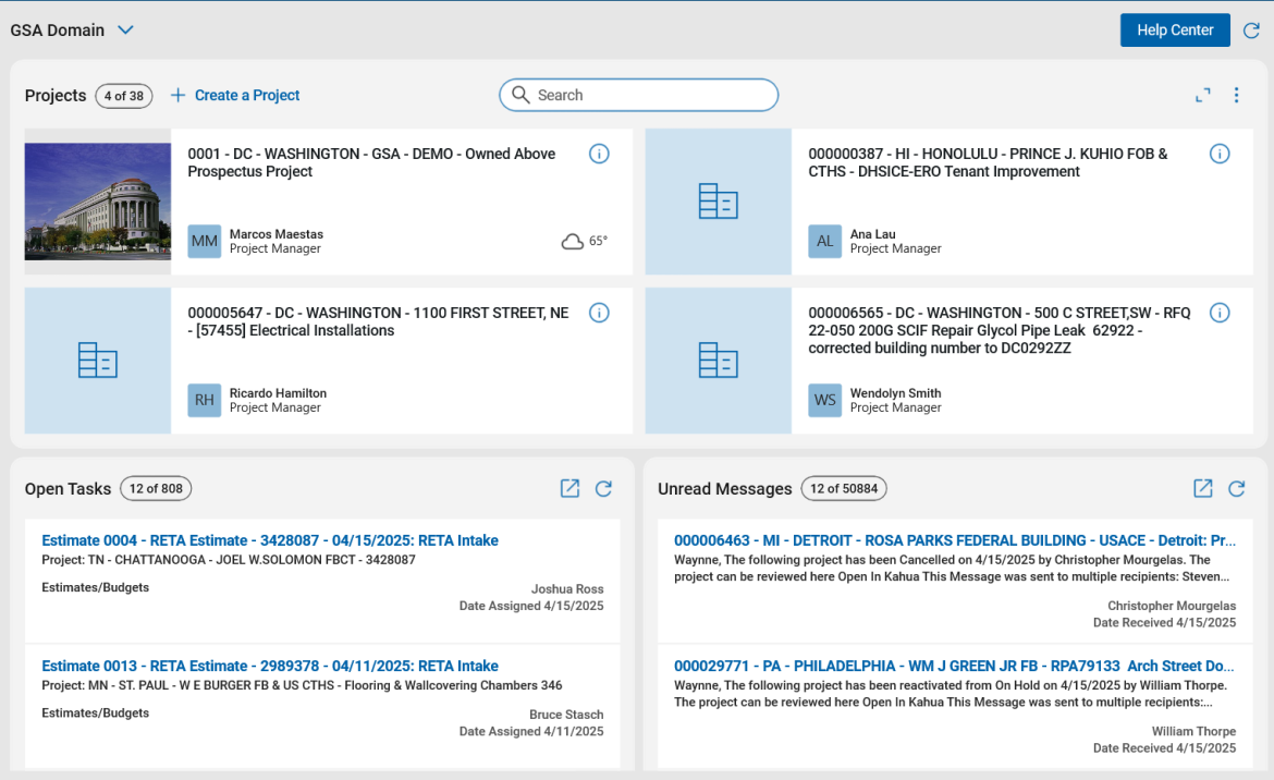 Screen shot of dashboard