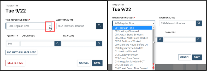 employee timesheet entry box