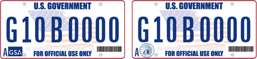 U.S. government license plate design showing two dateless-plates examples