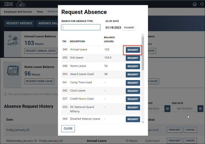 Create absence request 3