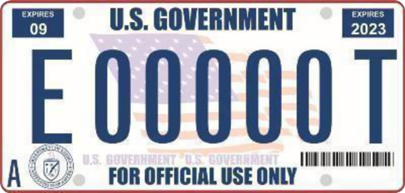 A U.S. government license plate as an example of a regular-sized trailer license plate