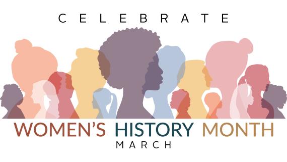 Women&#039;s History Month Banner. various colors used in the art to include profiles of Women of various ethnicities