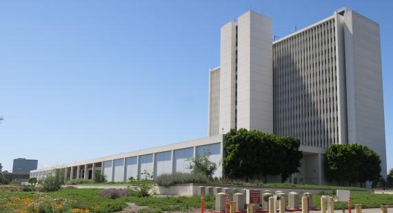The U.S. Federal Building at 11000 Wilshire Blvd. in Los Angeles, CA is shown.
