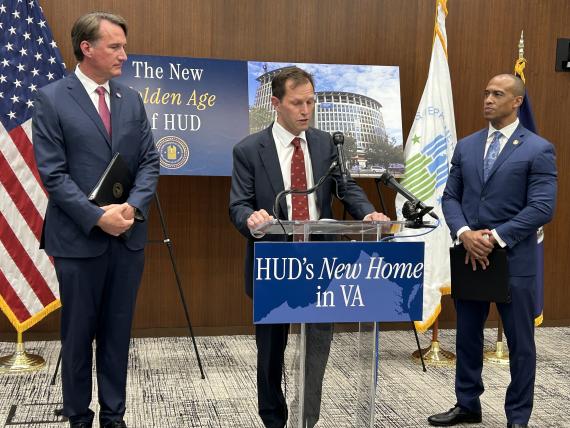GSA PBS Commissioner Michael Peters participates in a press conference announcing HUD&#039;s relocation.