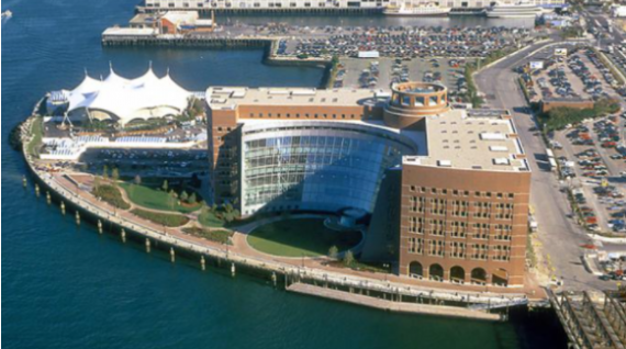 moakley courthouse with the boston harbor in front