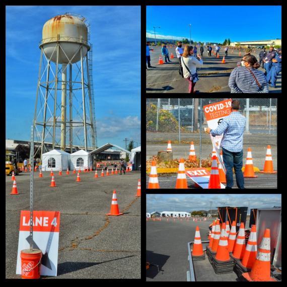 photo montage of covid testing site