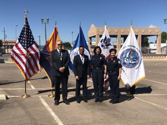 (From left to right) Anthony Kleppe, Mayor Robert Uribe, City of Douglas, AZ, Petra Horne, Acting Director of Field Operations, 