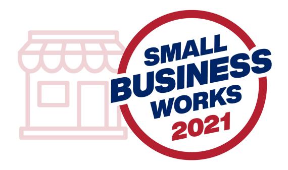 storefront with the words Small Business Works 2021 in a circle