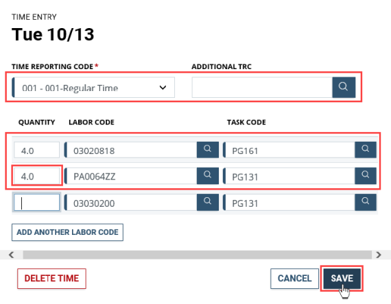 Timeleave - look up labor code confirm save