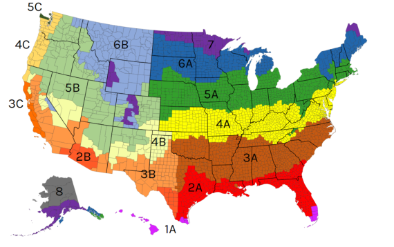 Map of the United States showing climate regions for plant viability
