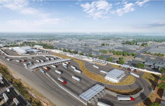 A view of the expanded commercial traffic lanes in Otay Mesa Land Port of Entry.