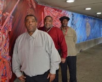 Hamilton, Gilespie and Hines with the In Service Mural