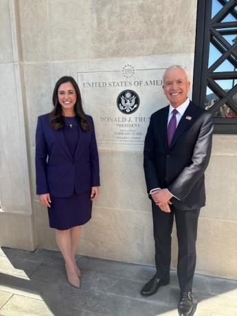 GSA Administrator Edward C. Forst, Senator Katie Britt, first Freedom 250 cornerstone, Huntsville, Alabama