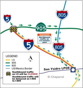GSA will temporarily close the I-5S overnight for a nine-hour period on June 10 and June 11, 2019. Traffic will be detoured to t