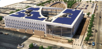 Arial Rendering of solar PV at Oklahoma City Federal Building.