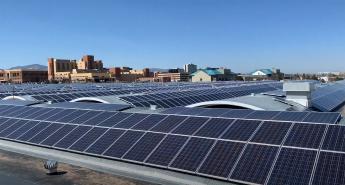 Rooftop array of solar panels on the roof of Building 810, Denver Federal Center