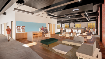 Rendering of a typical workspace being developed by Centerre Construction and Cannon Design