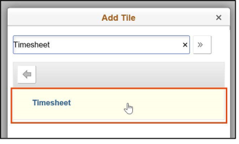 Timesheet entry with add tile item selected and highlighted