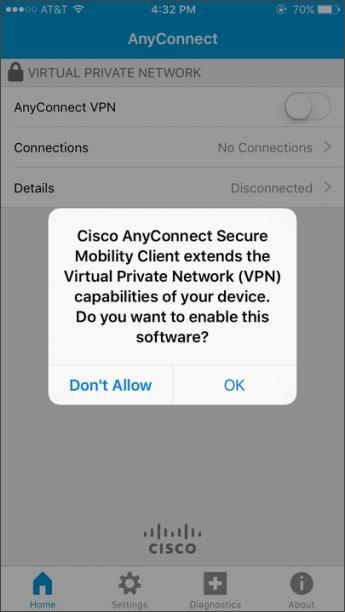 Image of Step 1 configuring the Anyconnect app