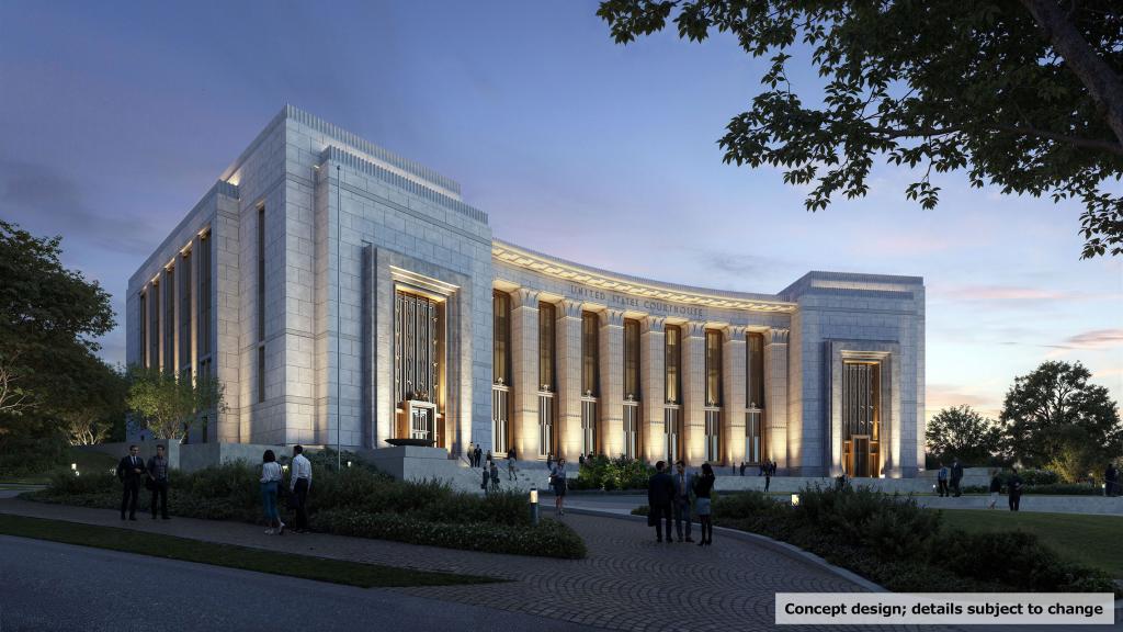 Chattanooga U.S. Courthouse Project Vine Street approach at dusk