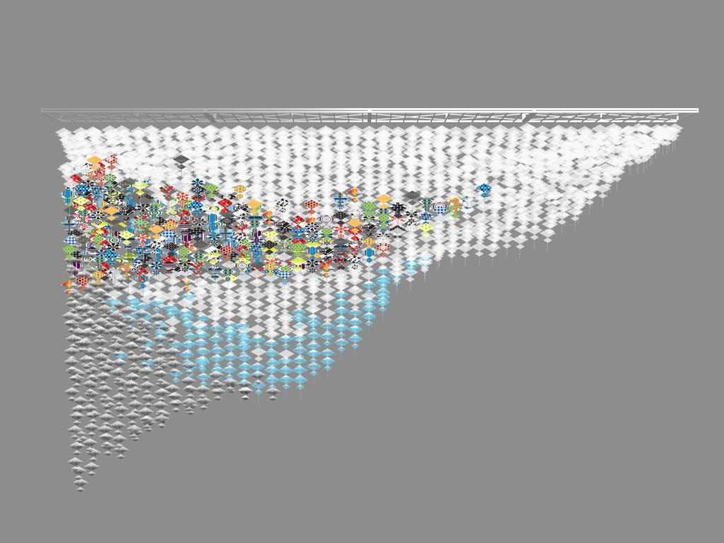 Jacob Hashimoto’s Kites installation