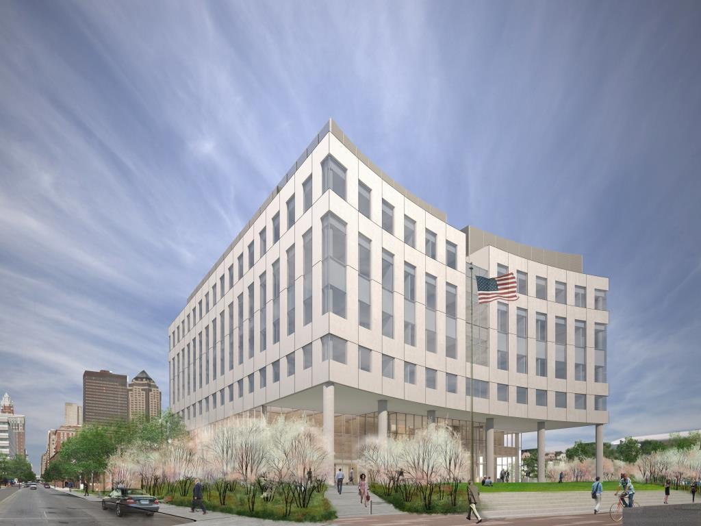 Rendering of East Locust Street and riverfront sides