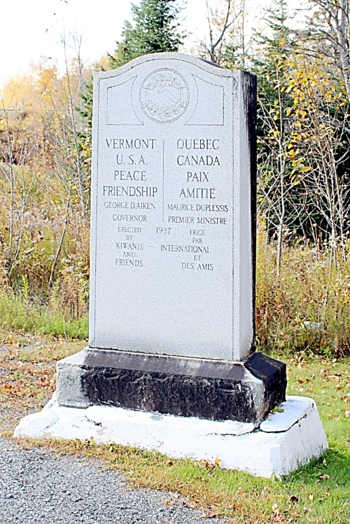 2020 photo of granite memorial on international border celebrating peace and friendship 1937