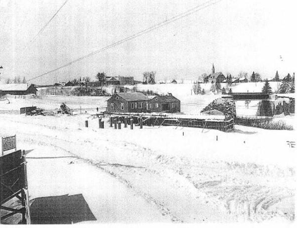 black and white photo of houses in the background from 1931