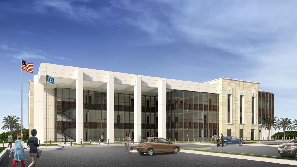 Renering of the new US Courthouse in Saipan, Northern Mariana Islands.
