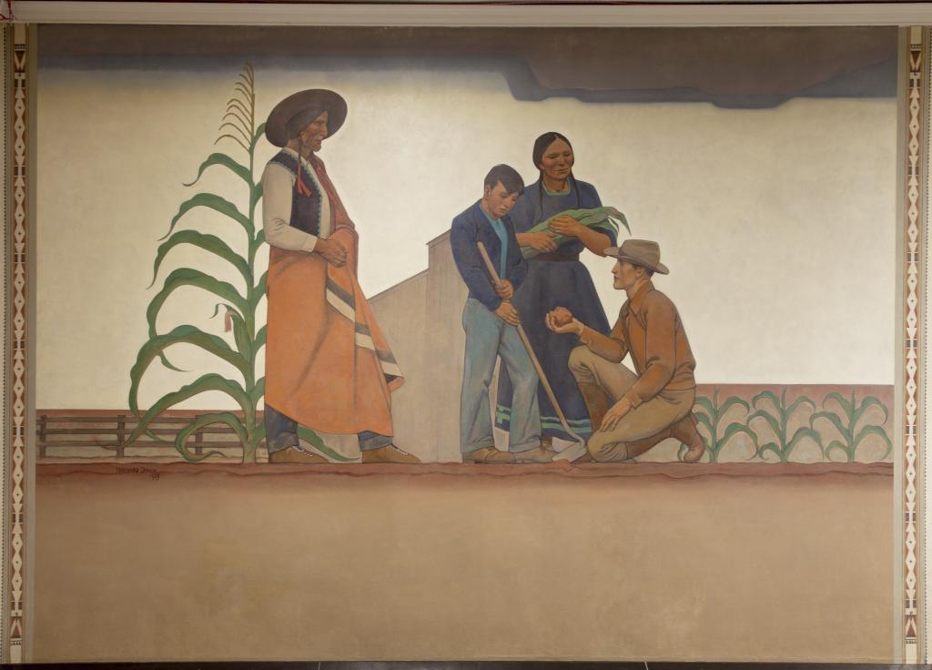 Maynard Dixon, Bureau of Indian Affairs: Indian & Teacher, oil on canvas, 1939.