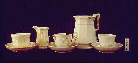 Irish Tenement and Saloon matching white granite teaware set, made in England, 1840-1860