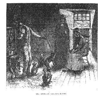 Many Italian immigrants made a living as organ grinders or street musicians, but social reformers campaigned against monkey training schools. One such school is depicted in this illustration from Harper's Weekly