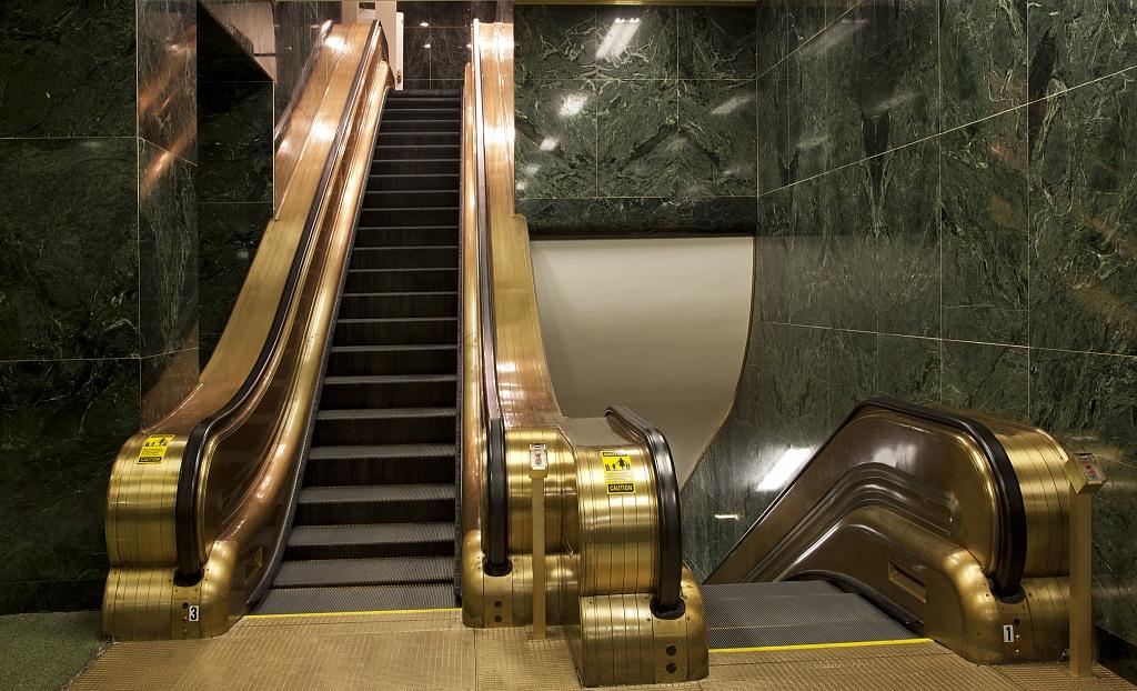 Lobby escalator at the Wilbur J. Cohen Federal Building, Washington, DC.