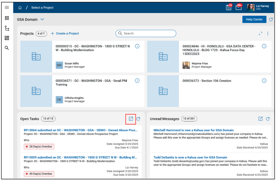 Tasks getting started screen with icon highlighted under open tasks