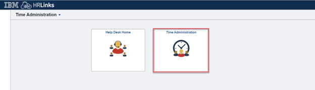 Timesheet entry with time administration tile highlighted