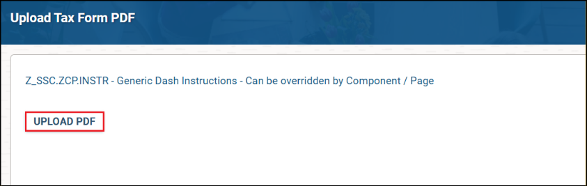 Screenshot of upload tax form PDF dialog box with upload PDF button highlighted
